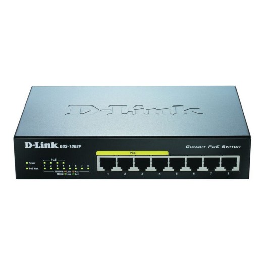 D-Link DGS-1008P/E: 8 Port PoE-Switch, 8x PoE avec 15.4W, 1Gbps, ext. NT