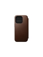 Nomad Book Cover Modern Leather Folio iPhone 15 Pro Brun