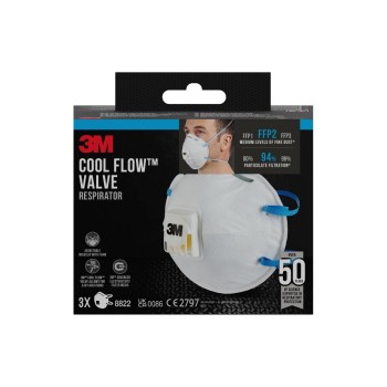 3M Atemschutzmaske 8822, FFP2, 3 Stück, für Hand- und Maschinenschleifen 3M Atemschutzmaske 8822, FFP2, 3 Stück, für Hand- und Maschinenschleifen