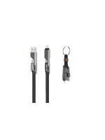 4smarts USB-C cable ComboCord Flat 2iin1, 240W, 1.5m and 8 cm Keyring, graphit