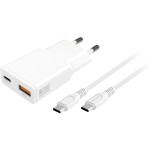 4smarts Netzladegerät PDPlug Slim Duos, 20W GaN,1C and 1A + USB-C Kable 1.5m, white