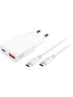 4smarts Netzladegerät PDPlug Slim Duos, 20W GaN,1C and 1A + USB-C Kable 1.5m, white
