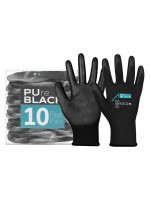 ACE Gant de travail 10 paires de PureBlack PU Taille: XXL, Noir