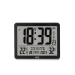 ADE Wanduhr mit XL-Anzeige, Schwarz, Temp.,Kalender,Kunststoff, 17.3x14x2.7cm