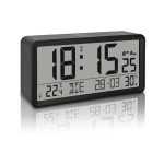 ADE Tisch oder Wanduhr, black , Temp.,Kalender,Kunststoff, 18.8x48.5x1.7cm