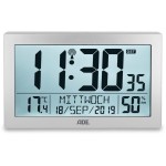 ADE Funkuhr XL, Silber, Temperaturanzeige, 22.5x3.3x14.5 cm, Kunststoff, kalender