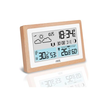 ADE Wetterstation with Funk-Aussensensor, Holz/white, with DCF-Funkuhr with power supply ADE Wetterstation with Funk-Aussensensor, Holz/white, with DCF-Funkuhr with power supply