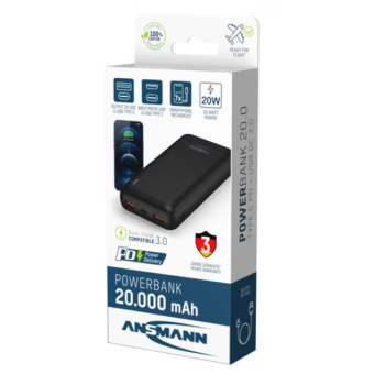 Ansmann Batterie externe PB320PD, Powerbank Li-Po 20000 mAh, 2x USB-A, USB-C