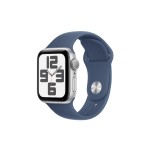 Apple Watch SE 2024 44 mm GPS Bande Sport en denim argenté M/L