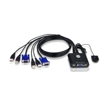 Aten CS22U: USB VGA KVM Switch, 2Port, USB 2.0, eingebaute Universalkabel, 2x 0.9m