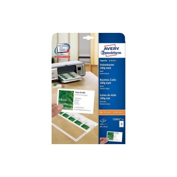 Avery Zweckform C32011-25 cartes de visite, blanc, 85x54mm, ILK 200g, 25 feuilles, 200 cartes Avery Zweckform C32011-25 cartes de visite, blanc, 85x54mm, ILK 200g, 25 feuilles, 200 cartes