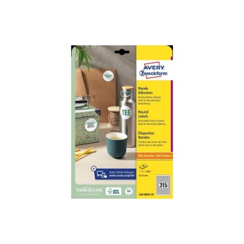 Avery Zweckform Etiketten, rund/weiss, Packung for 25 Blatt/ 315 Etiketten Avery Zweckform Etiketten, rund/weiss, Packung for 25 Blatt/ 315 Etiketten