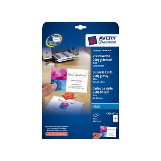Avery Zweckform cartes de visites Click & Clean, contenu 10 feuilles, 80 cartes, double-face
