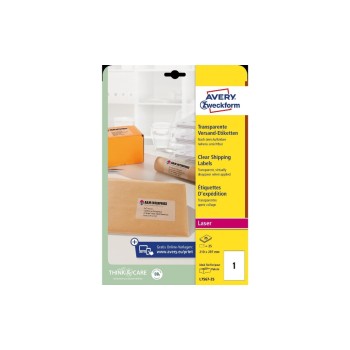 Avery Adress Etiketten transparent L7567, 210 x 297 mm, 25 Bogen pro Packung Avery Adress Etiketten transparent L7567, 210 x 297 mm, 25 Bogen pro Packung