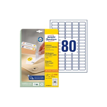 Avery Zweckform Etiketten stick+Lift, white, 35.3 x 16.9mm, 25 Bogen / 2000 Etiketten