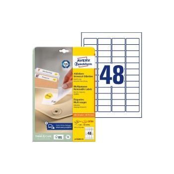 Avery Zweckform Etiketten stick+Lift, white, 45.7 x 21.2mm, 25 Bogen / 1200 Etiketten