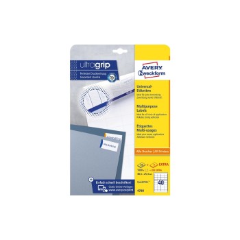 Avery Zweckform Etiketten A4 48.5 x 25.4mm, Packung pour 25 Blatt / 1000 Etiketten Avery Zweckform Etiketten A4 48.5 x 25.4mm, Packung pour 25 Blatt / 1000 Etiketten