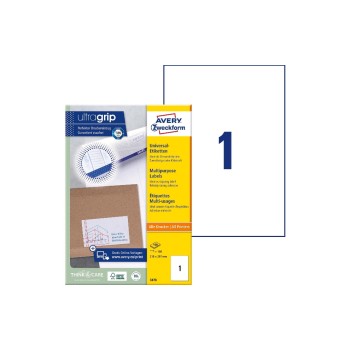 Avery Zweckform labels A4, 210x297mm, pack 100 sheets / 100 labels Avery Zweckform labels A4, 210x297mm, pack 100 sheets / 100 labels