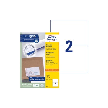 Avery Zweckform Etiketten A4, 210x148mm, Packung for 100 Blatt / 200 Etiketten