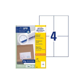 Avery Zweckform labels A4, 105x148mm, pack 100 sheets / 400 labels Avery Zweckform labels A4, 105x148mm, pack 100 sheets / 400 labels