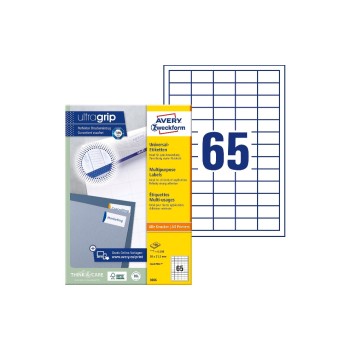 Avery Zweckform Etiketten A4, 38x21.2mm, Packung for 100 Blatt / 6500 Etiketten