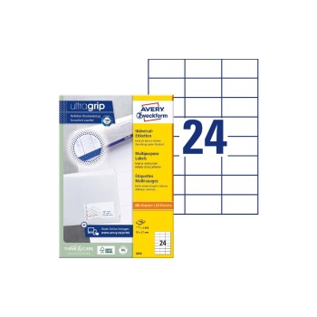 Avery Zweckform Etiketten A4, 70x37mm, Packung for 10 Blatt / 240 Etiketten