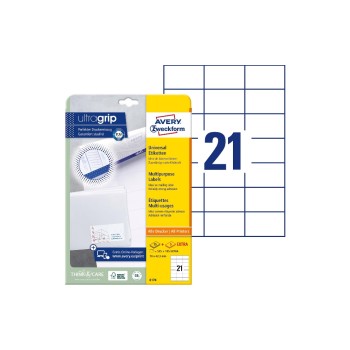 Avery Zweckform Etiketten A4, 70x42.3mm, Packung for 30 Blatt / 630 Etiketten