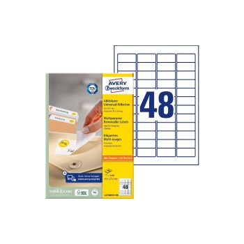 Avery Zweckform Etiketten stick+Lift, white, 45.7x21.2mm, 100 Bogen / 4800 Etiketten