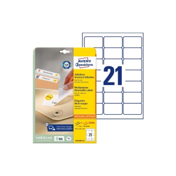 Avery Zweckform Etiketten stick+Lift, white, 63.5x38.1mm, 30 Bogen / 630 Etiketten