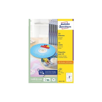 Avery Zweckform CD-Etiketten, Packung zu 100 Blatt / 200 Etiketten Avery Zweckform CD-Etiketten, Packung zu 100 Blatt / 200 Etiketten
