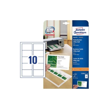 Avery Zweckform Visitenkarten Click & Clean, 200g, 10 Bogen/100 Karten, Inkjet Avery Zweckform Visitenkarten Click & Clean, 200g, 10 Bogen/100 Karten, Inkjet