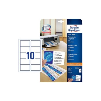 Avery Zweckform Visitenkarten mikroperforie, 190g, 10 Bogen/100 Karten, Inkjet Avery Zweckform Visitenkarten mikroperforie, 190g, 10 Bogen/100 Karten, Inkjet