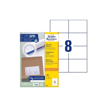 Avery Zweckform Etiketten A4, 105x74mm, Packung pour 100 Blatt / 800 Etiketten