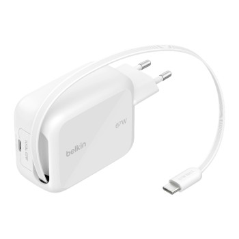 BELKIN BoostCharge Pro 67W GaN-Ladegerät, Dual, Einziehbares cable, white BELKIN BoostCharge Pro 67W GaN-Ladegerät, Dual, Einziehbares cable, white