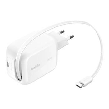 BELKIN BoostCharge Pro 45W GaN-Ladegerät, Dual, Einziehbares cable, white BELKIN BoostCharge Pro 45W GaN-Ladegerät, Dual, Einziehbares cable, white