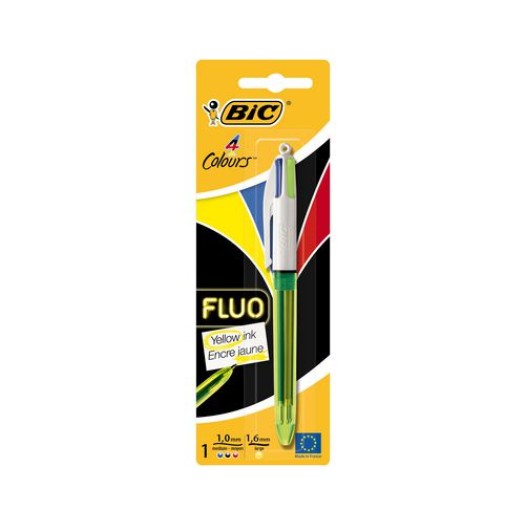 BIC Stylo bille 4 Colours Fluo avec marqueur, 0,32 mm, 1 pièce