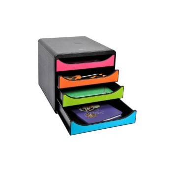 Biella Schubladenelement BIG-BOX ECO A4+, 4 Schubladen offen, schwarz/harlekin Biella Schubladenelement BIG-BOX ECO A4+, 4 Schubladen offen, schwarz/harlekin