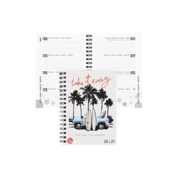 Biella Schüleragenda 2026/27 Easy, 12x16.5cm, 3 1/2 Tag pro Seite, Wire-O
