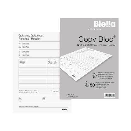 Biella Bloc autocopiant Copy Block A5 ticket de caisse