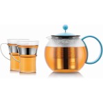 Bodum Assam Teebereiter Set 1.0 Liter blau, 2 Gläser 0.35 Liter, Edelstahlfilter