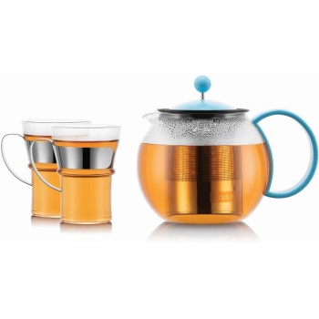 Bodum Assam Teebereiter Set 1.0 Liter blue, 2 Gläser 0.35 Liter, Edelstahlfilter Bodum Assam Teebereiter Set 1.0 Liter blue, 2 Gläser 0.35 Liter, Edelstahlfilter