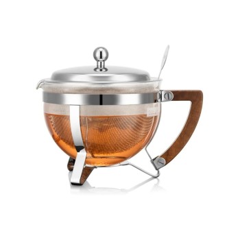 Bodum Chambord Teezubereiter mit Holzgriff, Glas, verchromt, m. Edelstahlfilter, 1.0L