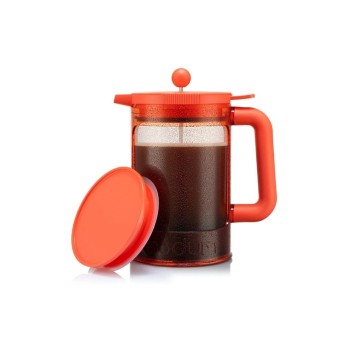 Bodum Bean Set Kaffeezubereiter Hot&Cold, 12 Tassen, mit Deckel, Bright Coral, 1.5L