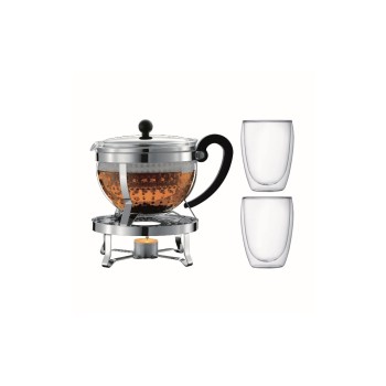 Bodum Chambord Tee Set Teebereiter, 1.5 L, avec Rechaud 2 Pavina Gläser 0.35 L