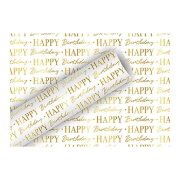 B+C Geschenkpapier 1.5 m x 70 cm, Graphic Birthday gold-weiß, 83 gm2