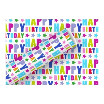 B+C Geschenkpapier 83g/m2, 70cm x 1.5 m, Happy Birthday Sterne