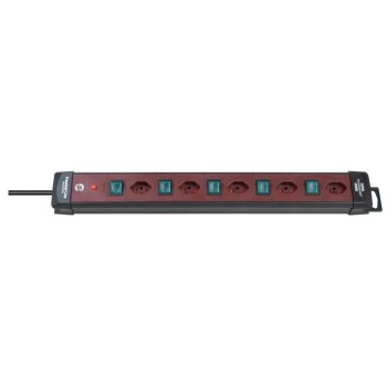 Steckdosenleiste 5xT13, quer, with 5Schalter, Schalter leuchtend, black/bordeaux Steckdosenleiste 5xT13, quer, with 5Schalter, Schalter leuchtend, black/bordeaux