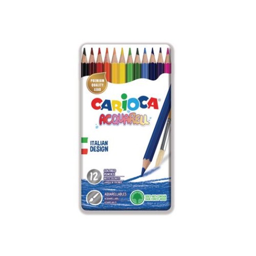 Carioca Crayons aquarelle de couleur Boîte en métal, 12 pièces, multicolore