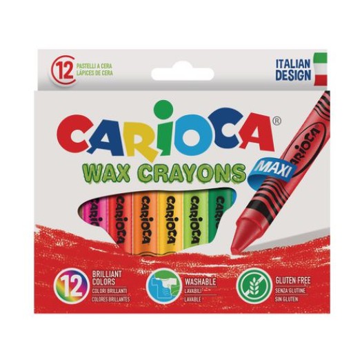 Carioca Crayon gras de couleur Maxi Wax 12 pièces, multicolores