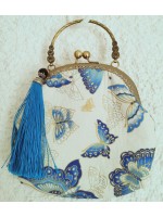Chinesische weiße cremefarbene Handtasche mit Schmetterlingsmuster, 20 x 18 x 6 cm